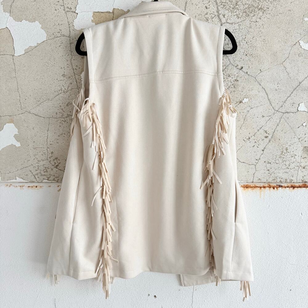 Fringe Vest NWT Faux Suede Longline Cream Western Boho Sleeveless Jacket Women M - Picture 2 of 8